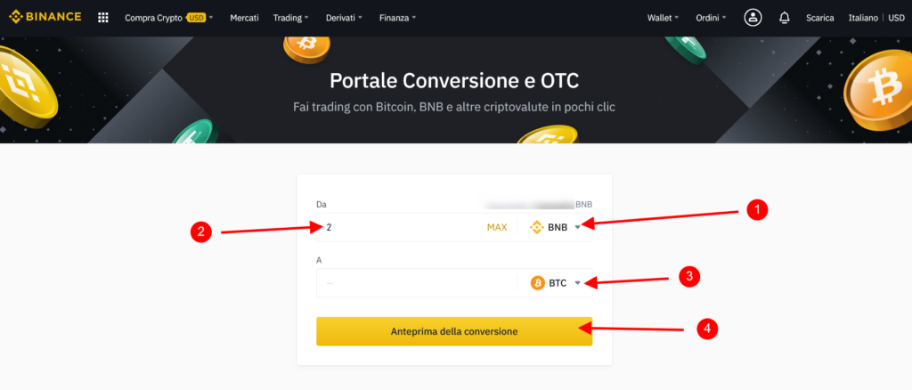 Anteprima conversione Binance