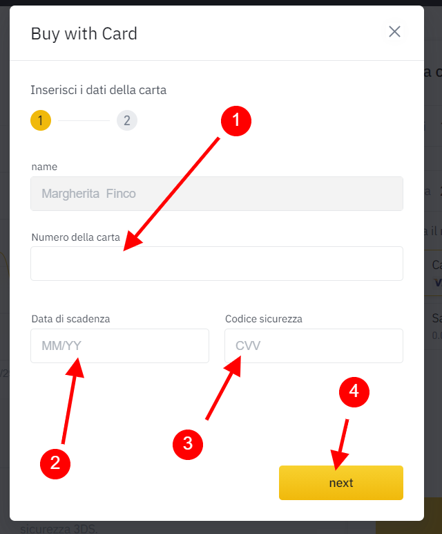 Inserire i dati della carta per acquistare Doge con Binance Inserire i dati della carta per acquistare Doge con Binance
