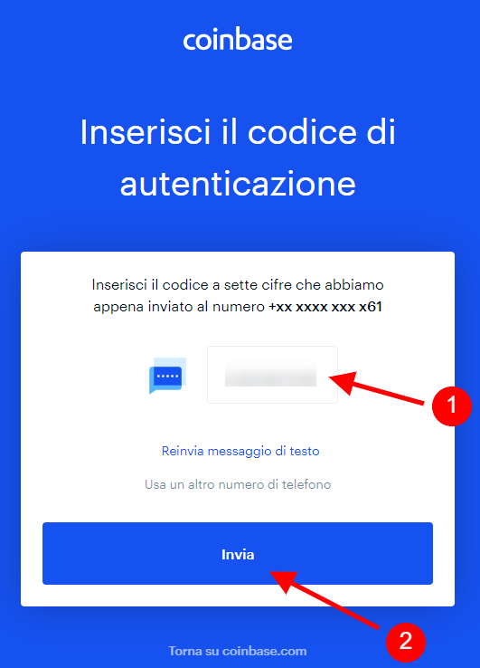 Inserisci codice di verifica Coinbase Inserisci codice di verifica Coinbase