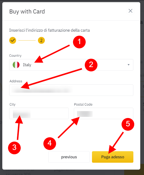Inserisci indirizzo titolare della carta per comprare Doge Inserisci indirizzo titolare della carta per comprare Doge