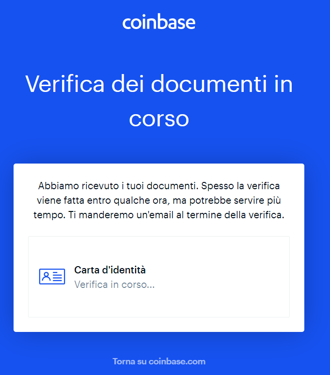 Verifica del documento su Coinbase Verifica del documento su Coinbase