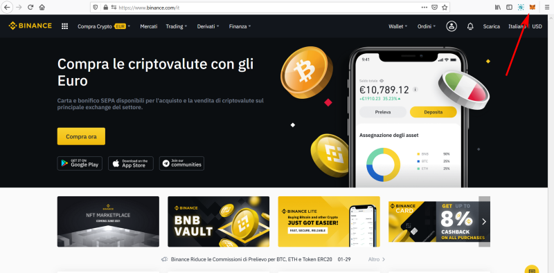 Clicca sull’icona dell'estensione MetaMask nel tuo browser per aprire il wallet Clicca sull’icona dell'estensione MetaMask nel tuo browser per aprire il wallet