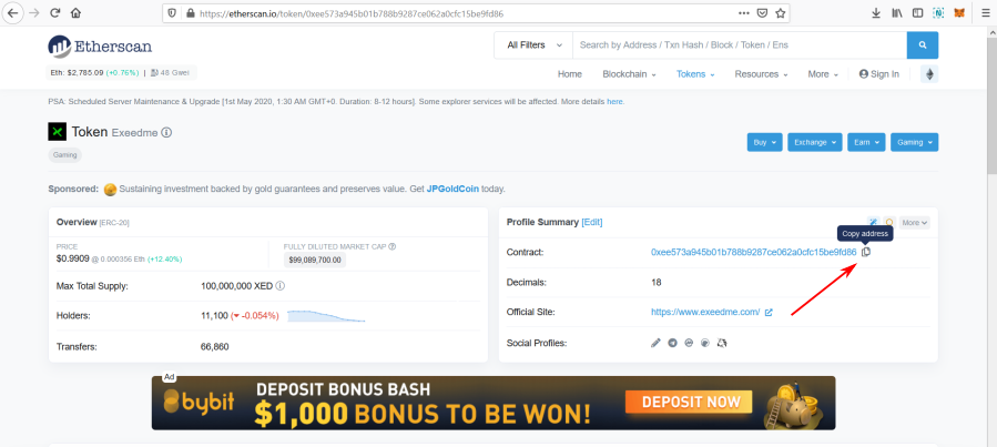 Copia indirizzo contratto token ERC20 su Etherscan.io Copia indirizzo contratto token ERC20 su Etherscan.io