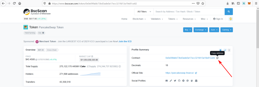 Copia indirizzo contratto token Copia indirizzo contratto token