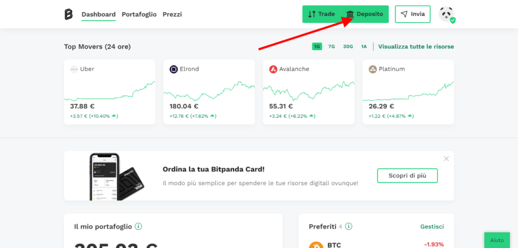 Clicca sul pulsante "Deposito"