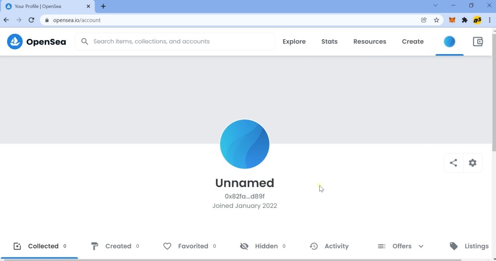 Pagina profilo pubblico su OpenSea Pagina profilo pubblico su OpenSea