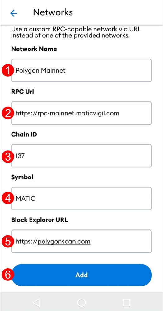 Parametri per aggiungere rete Polygon Matic nell'app MetaMask Parametri per aggiungere rete Polygon Matic nell'app MetaMask