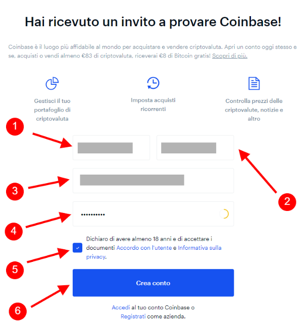 Passaggi creazione conto su Coinbase Passaggi creazione conto su Coinbase