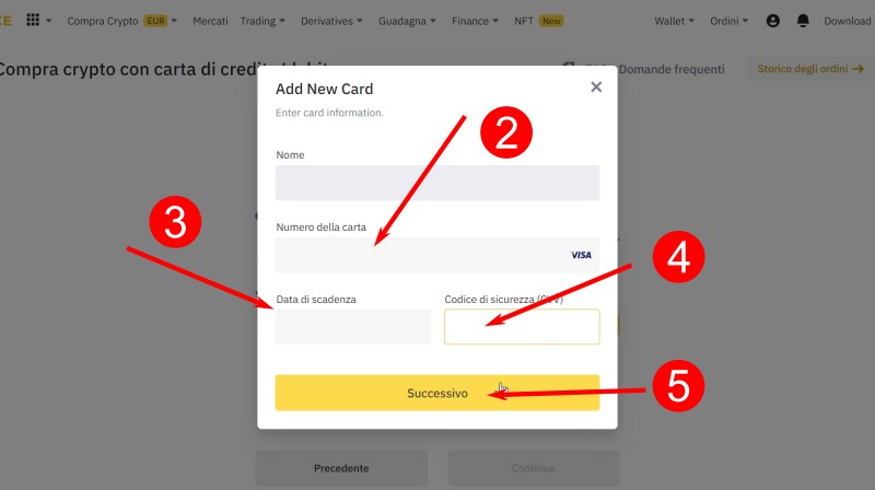 Inserisci i dati della carta Inserisci i dati della carta