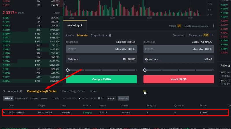 Conferma acquisto MANA con ordine market (dalla cronologia degli ordini) Conferma acquisto MANA con ordine market (dalla cronologia degli ordini)
