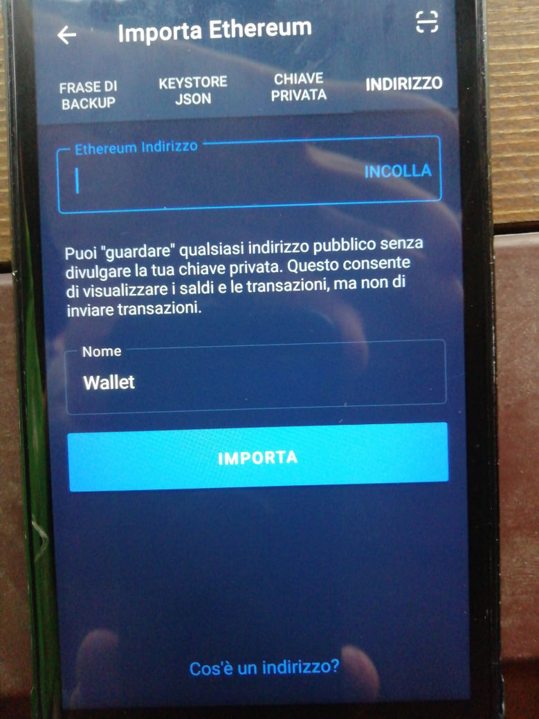 Importazione indirizzo pubblico Ethereum Importazione indirizzo pubblico Ethereum