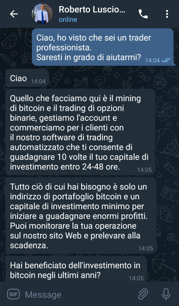 Primo contatto con il truffatore Primo contatto con il truffatore