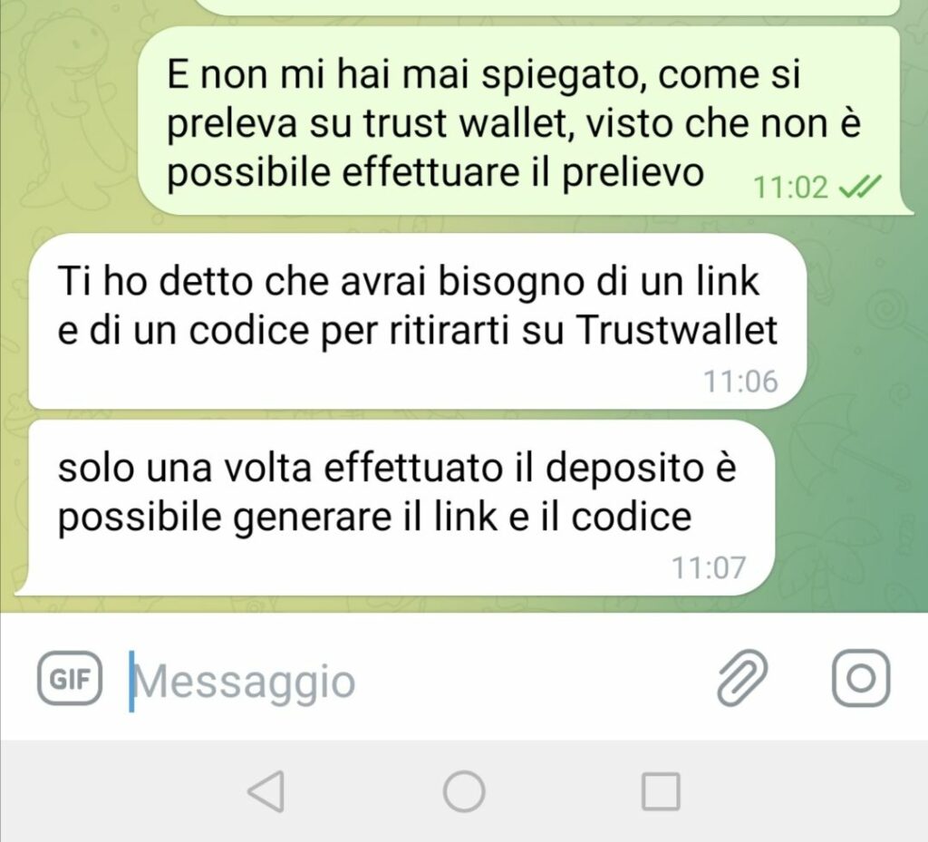 Esempio messaggio ricevuto da una persona truffata Esempio messaggio ricevuto da una persona truffata