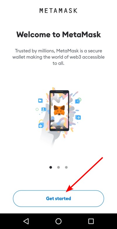 Fai tap sul pulsante "Get started" per iniziare la creazione del wallet Fai tap sul pulsante "Get started" per iniziare la creazione del wallet