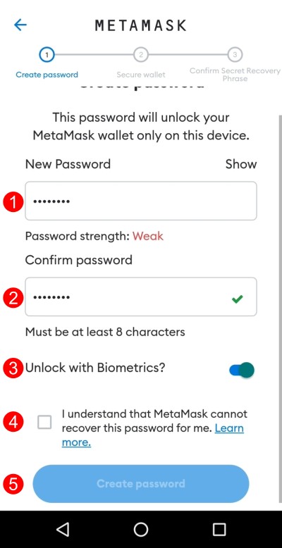 Passaggi per impostare la password del wallet Passaggi per impostare la password del wallet