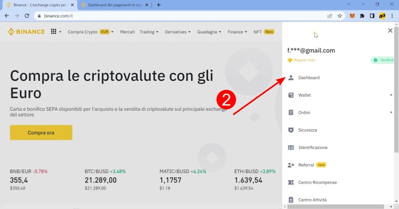 Clicca sulla voce del sottomenu "Dashboard" Clicca sulla voce del sottomenu "Dashboard"