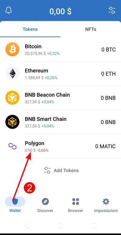 Fai tap sul wallet MATIC su rete Polygon Fai tap sul wallet MATIC su rete Polygon
