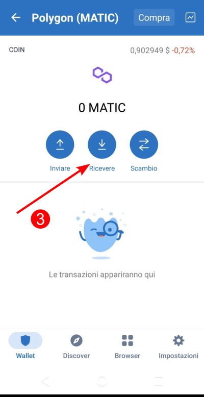 Fai tap sul pulsante "ricevere" Fai tap sul pulsante "ricevere"