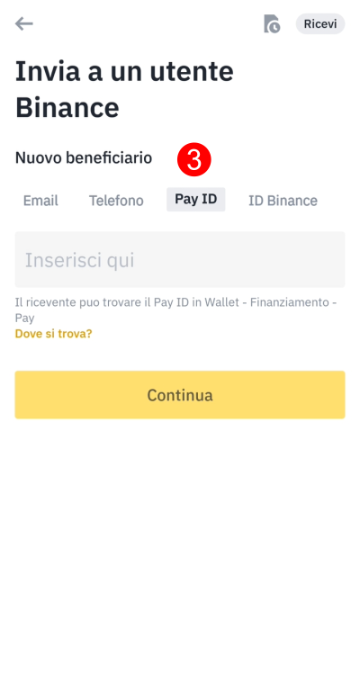 Inserisci Pay ID del beneficiario del pagamento Inserisci Pay ID del beneficiario del pagamento