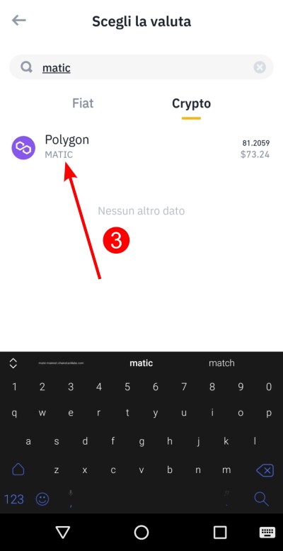 Fai tap su "Polygon MATIC" Fai tap su "Polygon MATIC"