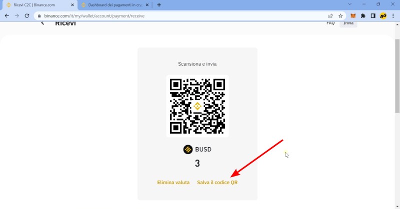 Clicca su "Salva il codice QR" per salvare l'immagine del codice QR con i dati di pagamento già impostati Clicca su "Salva il codice QR" per salvare l'immagine del codice QR con i dati di pagamento già impostati