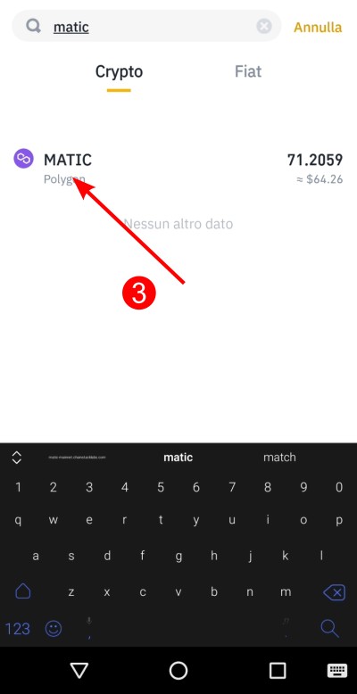 Fai tap su "MATIC" Polygon