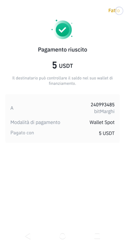 Schermata di pagamento avvenuto Schermata di pagamento avvenuto